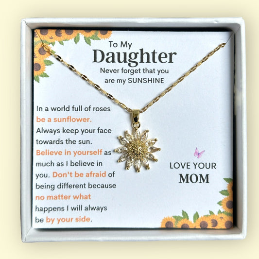 To My Daughter - Be A Sunflower - Golden Sunflower Necklace
