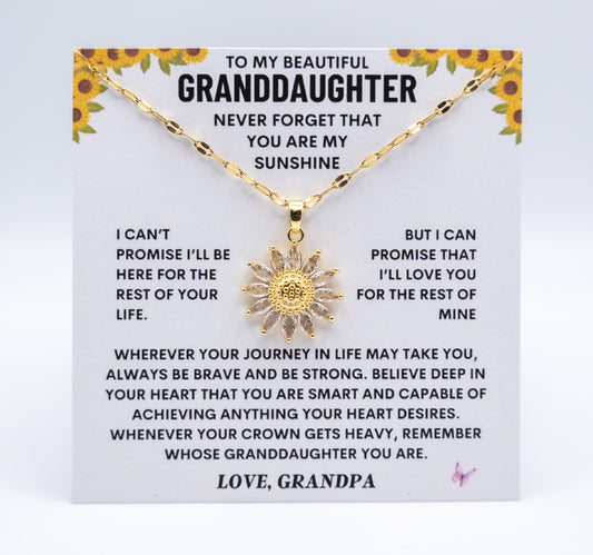 To My Granddaughter - Be A Sunflower - Golden Sunflower Necklace