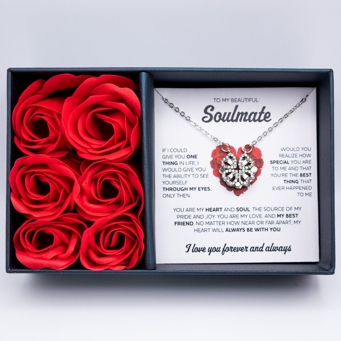 Eternal Love Blooming Roses W Message Card 4 Hearts Necklace