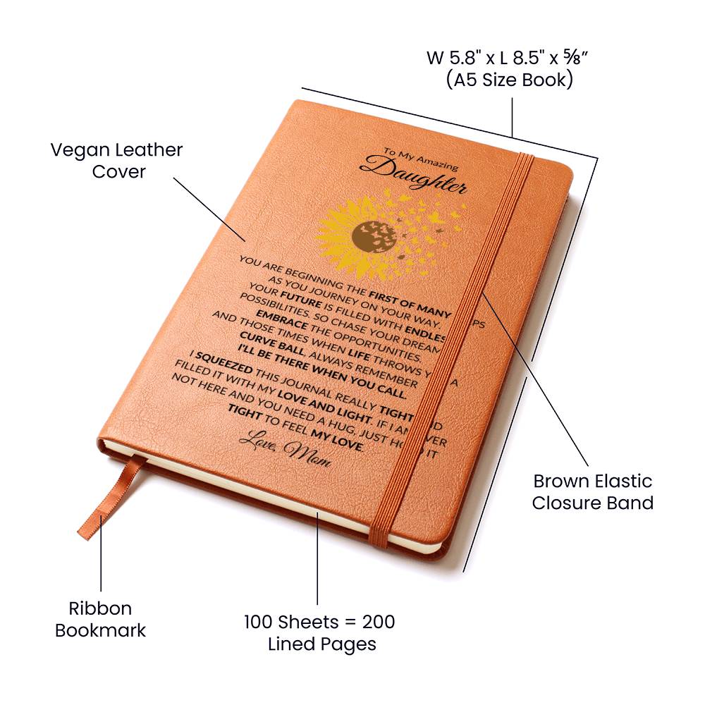 To My Amazing Daughter - Sunflower Journey v5-  Vegan Leather Journal