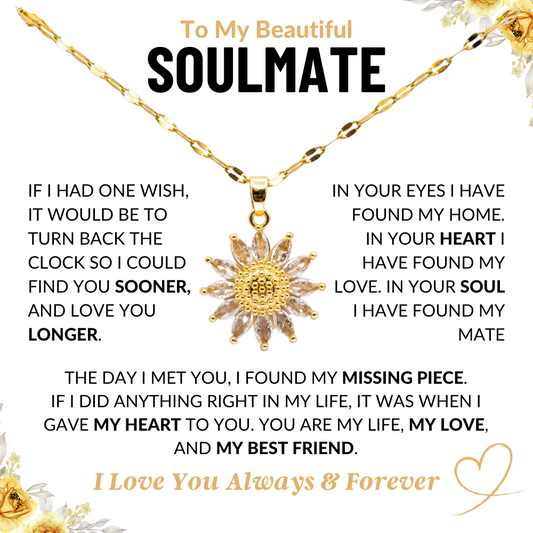 Missing Piece Best Friend Soulmate Golden Sunflower Necklace