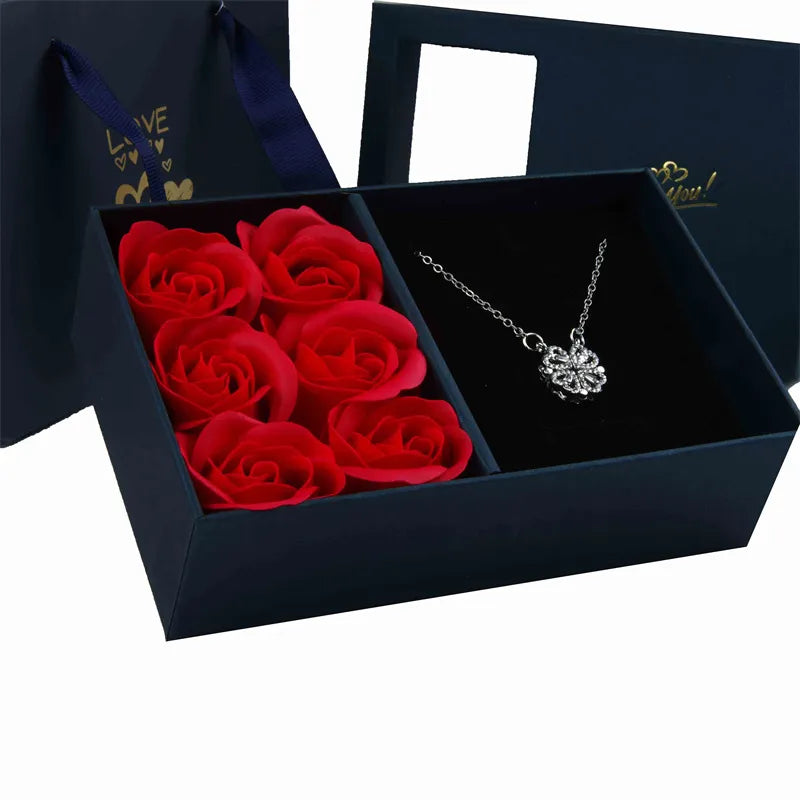 Eternal Love Blooming Roses W Message Card 4 Hearts Necklace
